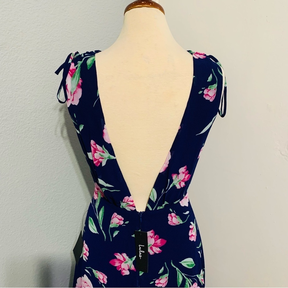 Lulu’s New V-Neck Sleeveless Navy Floral Print Maxi Prom Bridesmaid Dress Size M - Picture 6 of 16